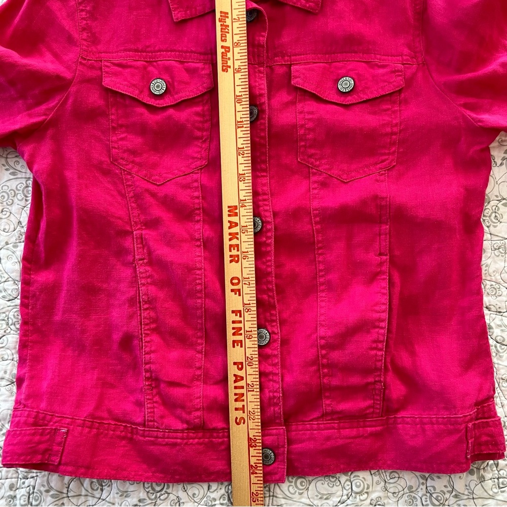 Jones New York Linen Fuchsia Pink “Jean Style” Jacket Classic Preppy Vibrant - Picture 5 of 7